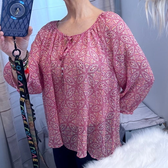 🔥2/$10 |•A.N.A.•| Colorful Semi-sheer Top/Blouse Size PXL - Picture 3 of 10